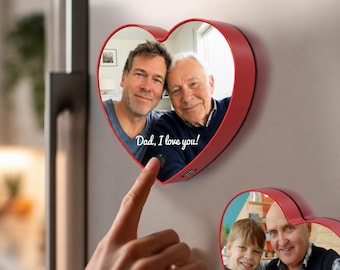 May include: Red heart-shaped photo frames with pictures of a father and son. One frame has the text "Dad, I love you!" and the other says "Happy Father's Day!"