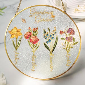 Personalized Birth Flower Stained Glass Suncatcher, Grandma's Garden Gift