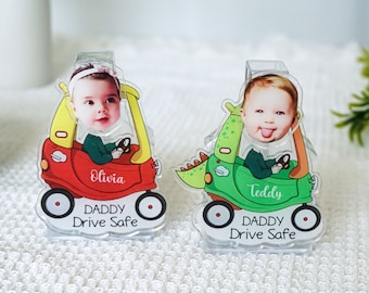Adorno para coche con foto personalizada: Cabezón "Conduce con cuidado, papá" - Regalo para nuevos conductores