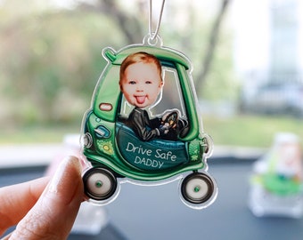 Fathers Day Gift,Custom Drive Safe Car Hanging,Personalized Photo Car Oranment,New Driver Gift,Head Shaking Ornament,Custom face Bobblehead