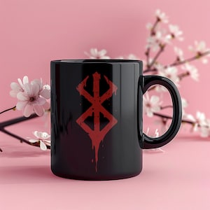 Black Mug, coffee mug, ceramic mug, cup, anime, berserk, brand of sacrifice, print (11oz, 15oz)