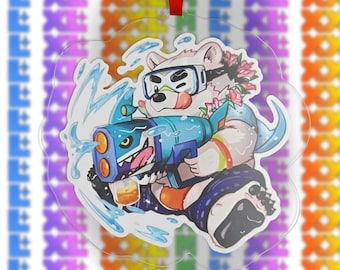 Brelok akrylowy XXL Woofia, wycinany na wymiar urok Chibi z anime, słodka ozdoba w kształcie futrzastego Bara