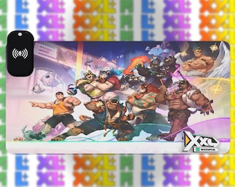 Podkładka pod mysz do gier XXL Woofia Deluxe z ładowarką bezprzewodową, podkładka LED na biurko z motywem Furry Fandom, duża podkładka pod mysz do gier RGB Neon z motywem gry wideo Bara Anime