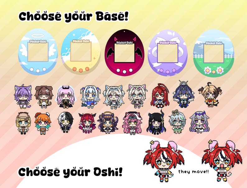 Pocket Oshi Virtual Pet Tamagotchi Inspired Hololive Keychain Charm Lenticular Holo EN VTuber