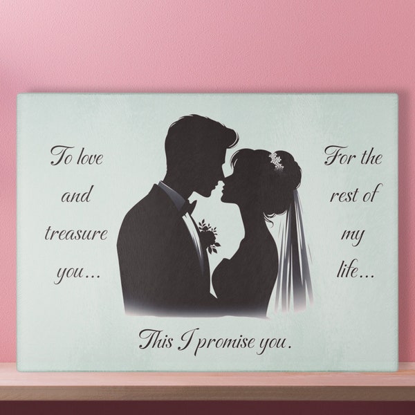 Wedding Couple Glass Cutting Board, Marriage Vows, Best Wedding Gift, Mr and & Mrs, Perfect Kitchen Accessory, Newlywed Home Decor Gifts