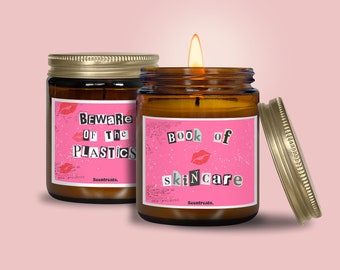 Scented Candles 9oz Amber Book of Skincare Plastics, Chickflicks Pink Mean Burn Book Girls, Regina Cady, Gifts for her, Birthday Gift