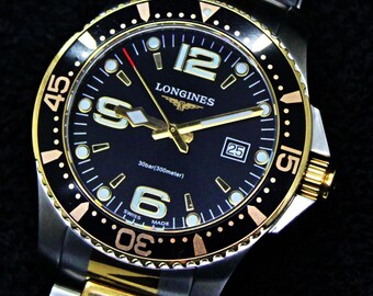 Longines HydroConquest 300M Ref.L3.640.3 Swiss Black Two Tone Watch - Box&Paper