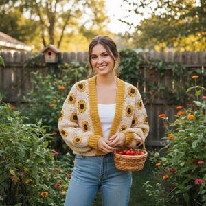 Crochet Pattern Sunflower Cardigan, Sunflower Pattern, Summer Cardigan Pattern, Granny Square, Digital Download