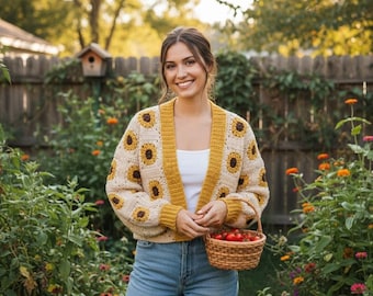 Crochet Pattern Sunflower Cardigan, Sunflower Pattern, Summer Cardigan Pattern, Granny Square, Digital Download