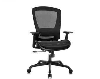 Mesh office chair, sturdy task chair with tilt function, wide, comfortable seat, and adjustable lumbar support and armrests