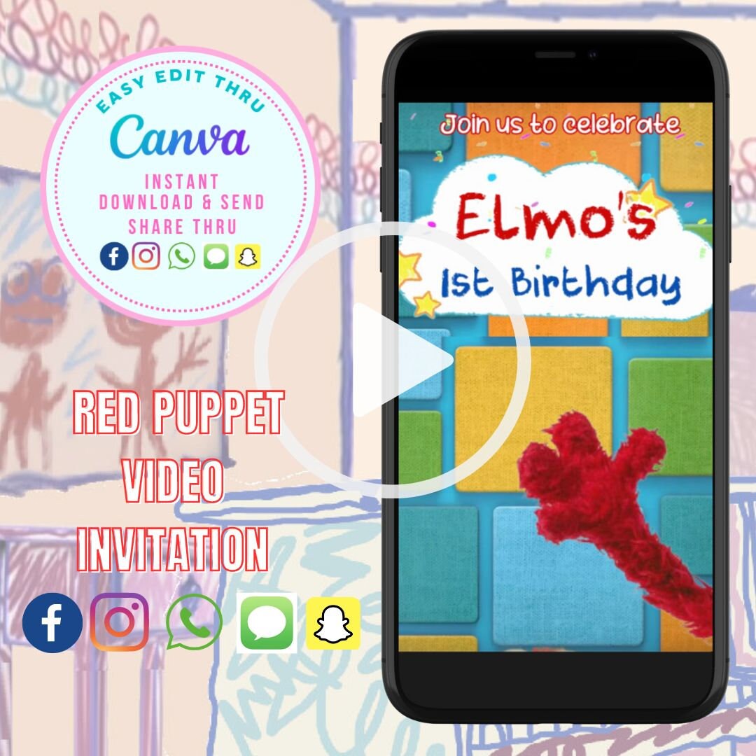 Red Puppets Birthday Party Video Invitation Template , Kids Digital ...