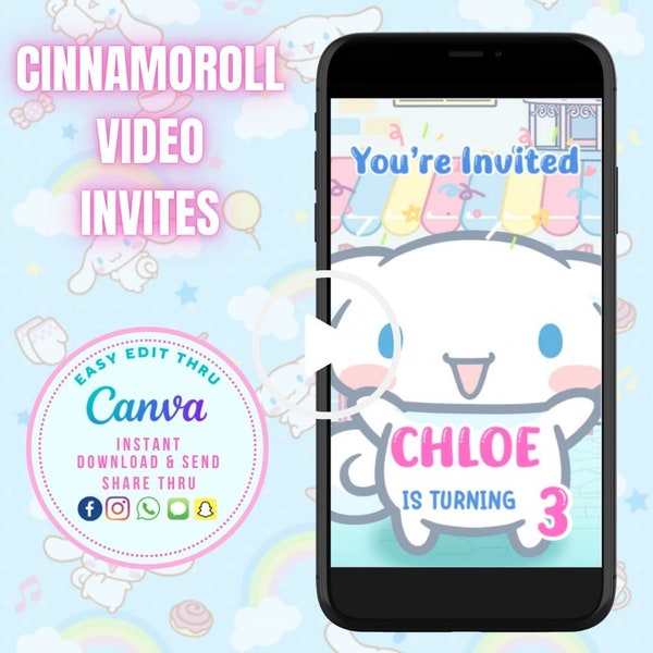 Kitty And Friends Video Party Invitation - Kawaii Dog Birthday Animated E-Invitation - Canva template -  Cinnamon Dog Evites for Boys Girls