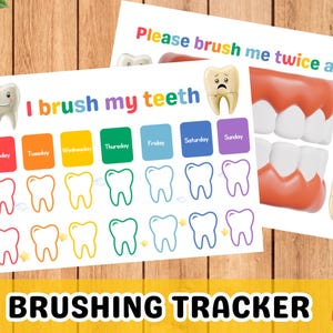 Teeth Brushing Chart for Toddler, Dental Care Activity, Busy Book Pages, Tooth Game, Gift 3+