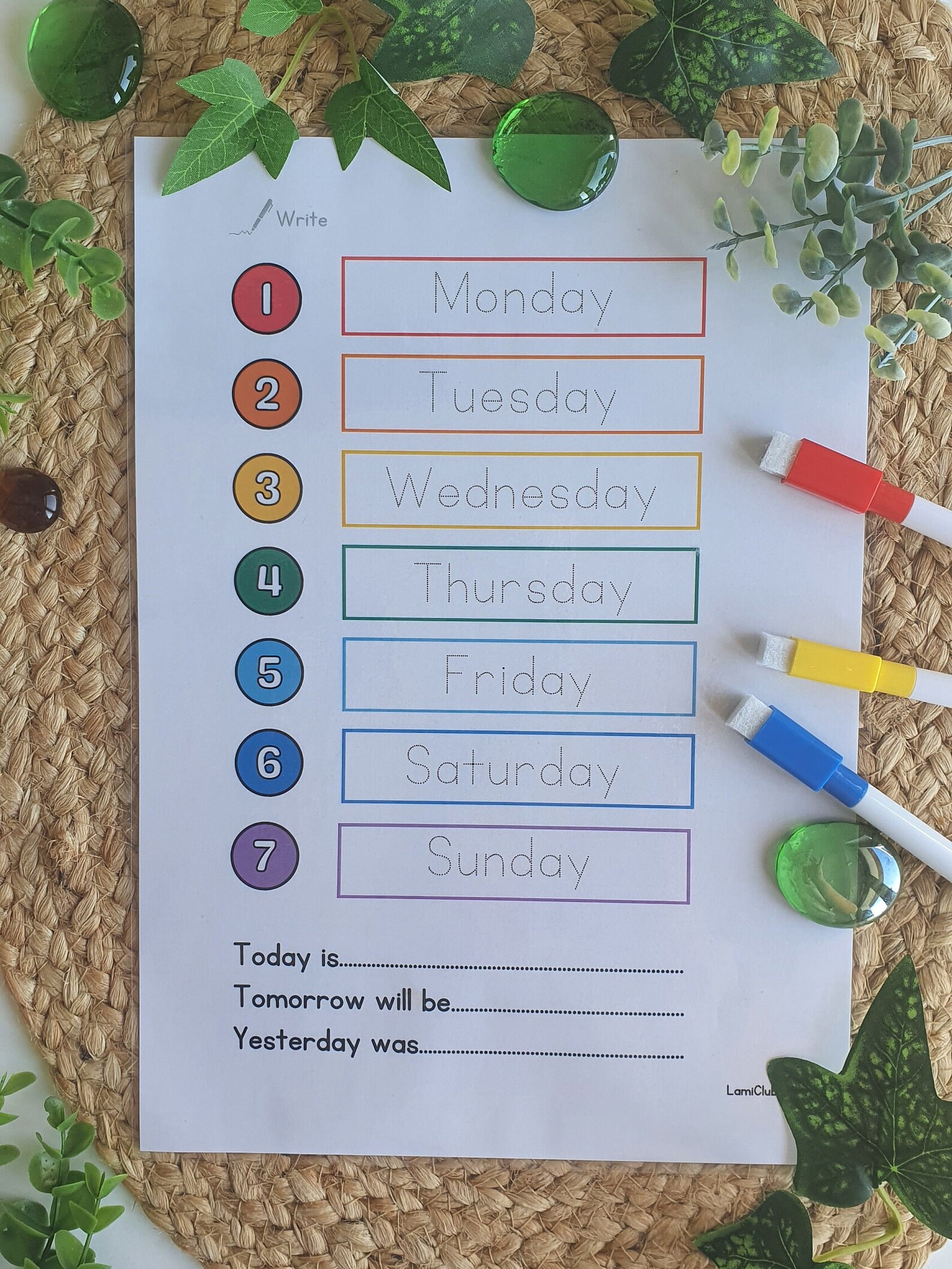 7 Days of the Week Printable Chart & Rainbow Tracing Worksheet for ...