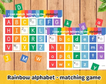 Alphabet Busy Book Printable for Toddlers, Rainbow matching puzzle, Digital Download Worksheet