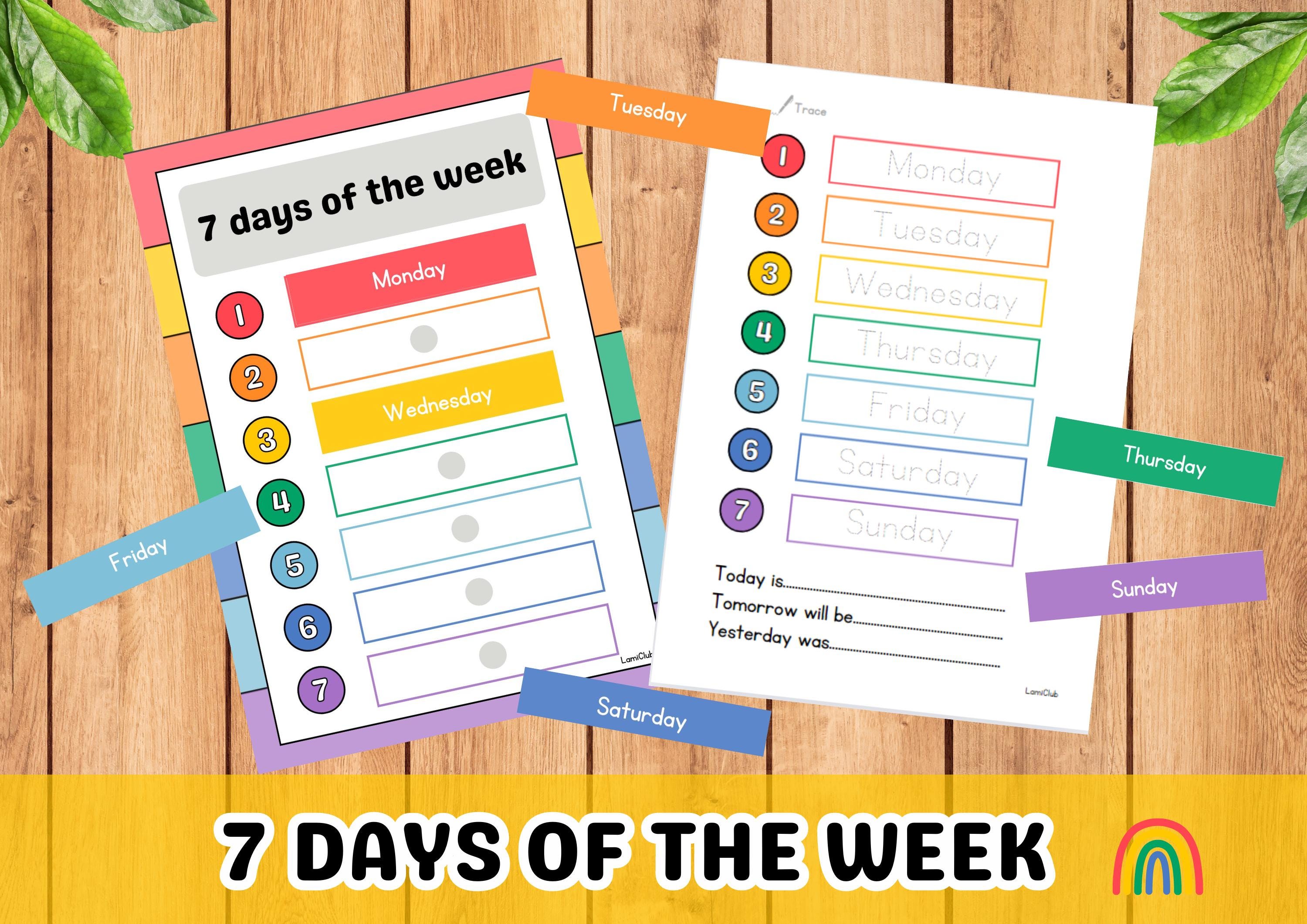 7 Days of the Week Printable Chart & Rainbow Tracing Worksheet for ...