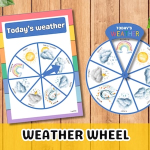 Rueda meteorológica / Cuadro meteorológico colorido para niños / Póster educativo con rueda meteorológica / Página de libro de actividades de aprendizaje Montessori