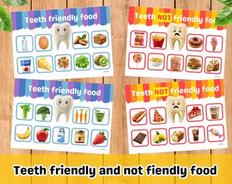 Juego de cepillado de dientes para la salud dental, diente triste y feliz, actividad de clasificación para niños pequeños