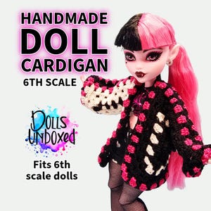 ドールカーディガン ブラック、ピンク、ホワイト - ハンドメイド - かぎ針編みカーディガン