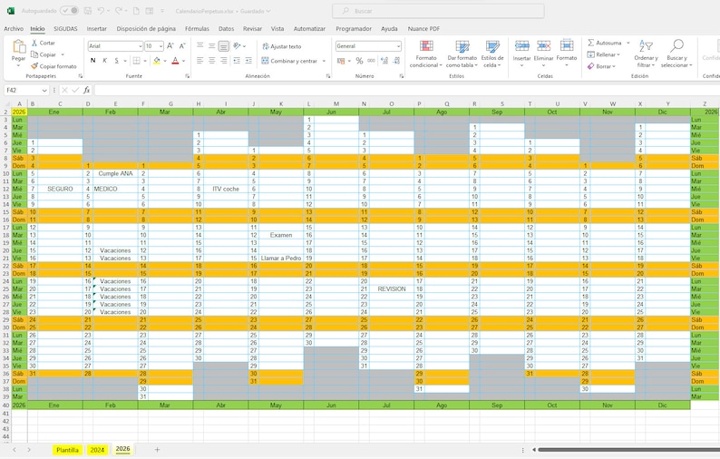Excel Perpetual Calendar Basic Yearly Planner 2024 2025 2026 2027