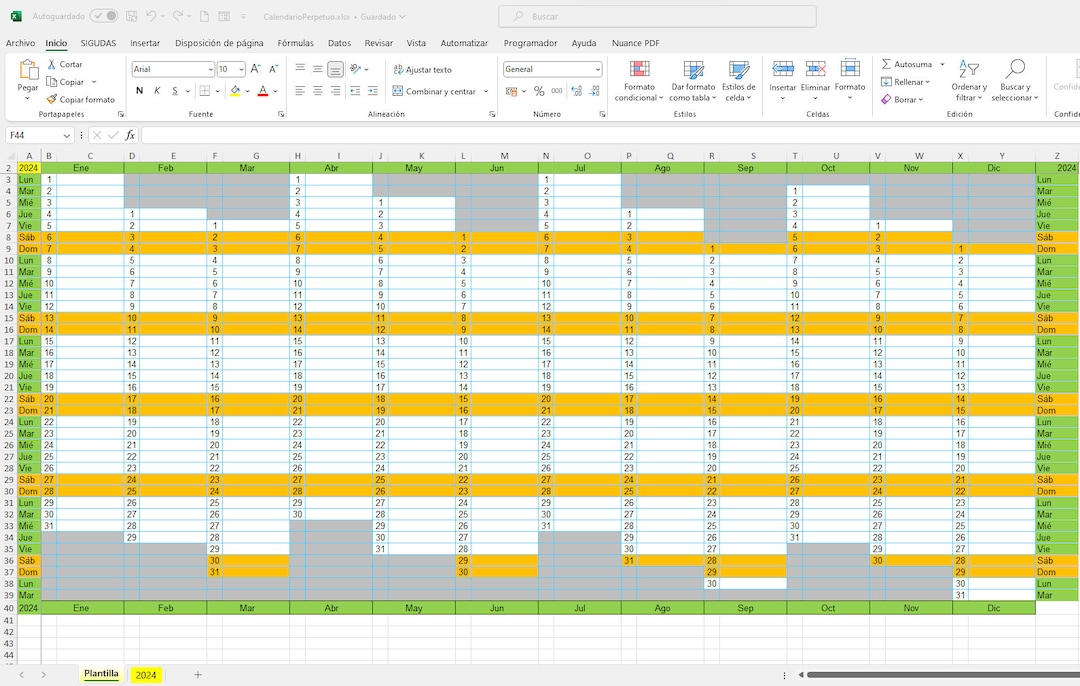 Perpetual Calendar Excel Template Annual Planner 2024 2025 2026 2027 ...