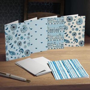 Lot de charmantes cartes de voeux bleues, papeterie artistique, lot de cartes florales, anniversaire, merci, toutes les occasions, notes manuscrites