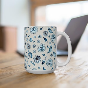 Delft Inspired Ceramic Mug 15oz, Classic Blue White Coffee Cup, Dutch Style Tea Mug, Kitchen Decor Gift