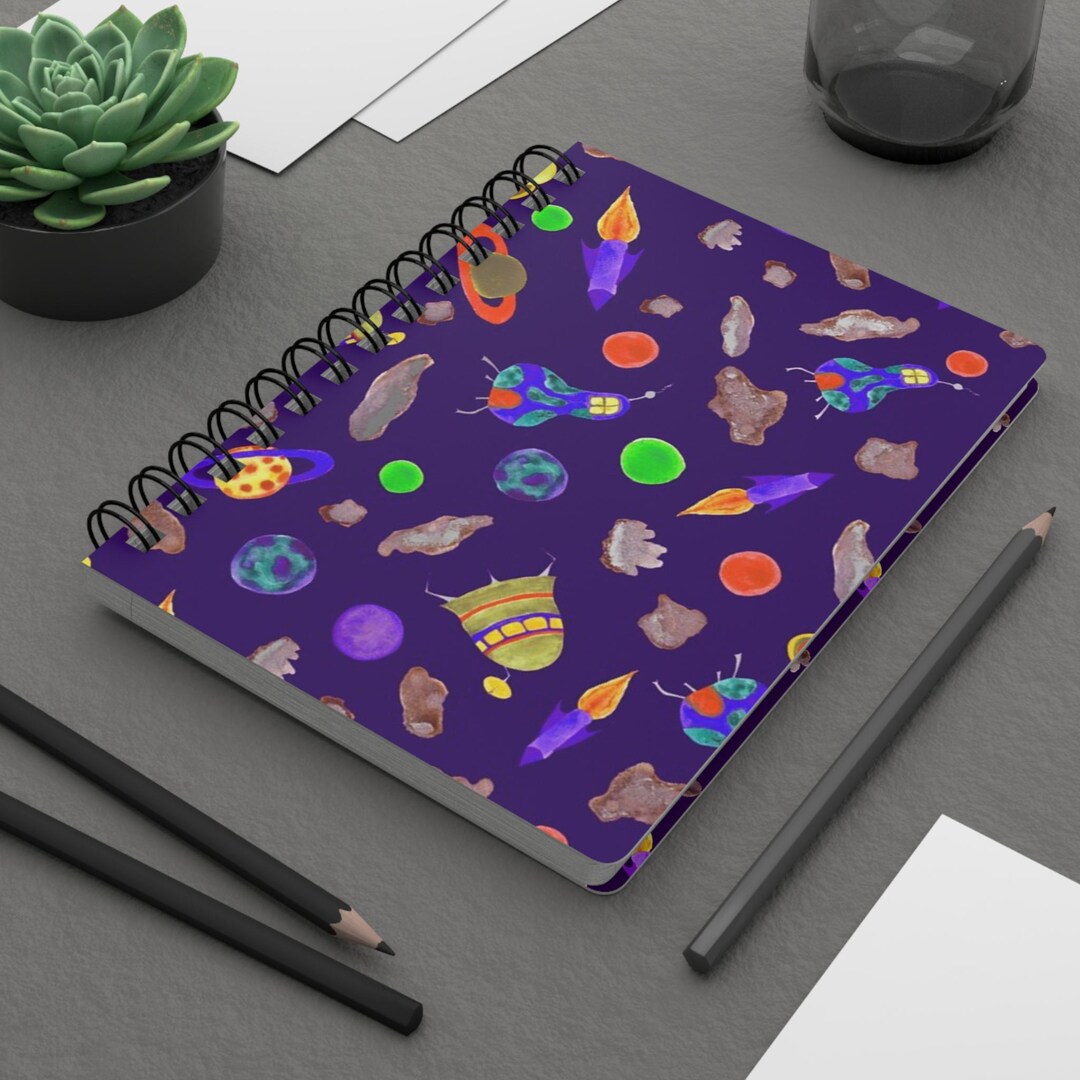Purple Watercolor Alien Space Notebook Spiral Bound Journal, Galaxy ...
