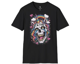 I'm Fine Unicorn Skull T-Shirt | Rainbow Skull Tee, Goth Cute Graphic Shirt