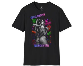 I Have Principles Harley Quinn Style T-Shirt | Neon Graffiti Punk Tee