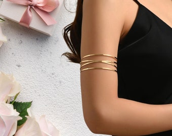 Chic Arm Cuff Set: Stylish Gift Idea, Minimalist Gold & Silver Upper Arm Bands - Fashionable Accessory and Thoughtful Gift, Cuff Gold, Gift