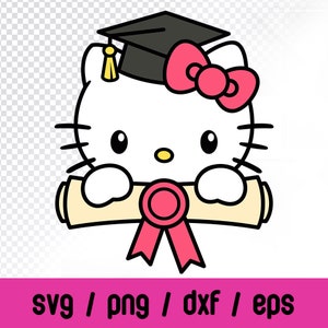 Graduation Kawaii Kitty SVG | Hello Senior Kitty Cute Cat | Graduate Kitty's Files for Cricut, Silhouette Vector Cut File | Instant Download