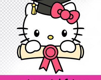 Graduation Kawaii Kitty SVG | Hello Senior Kitty Cute Cat | Graduate Kitty's Files for Cricut, Silhouette Vector Cut File | Instant Download