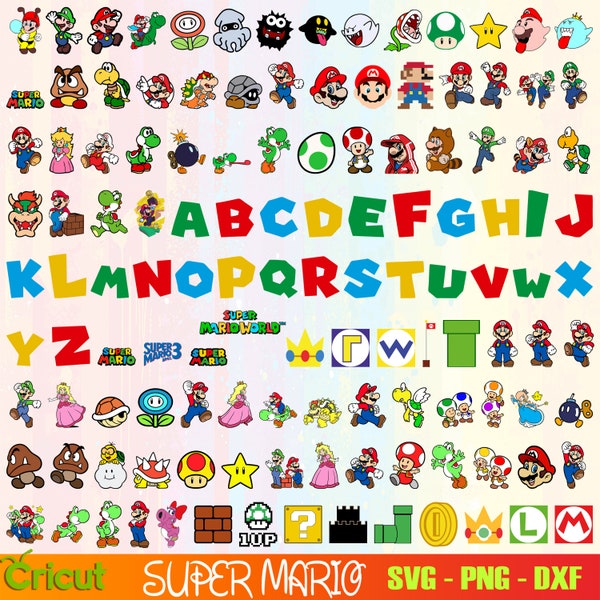 125+ Einzigartiges Super Mario SVG-Bundle-Design für Cricut und Sublimation, Mario Cut-Dateien, Mario Clipart, svg, Png, Dxf, Vektor Cricut