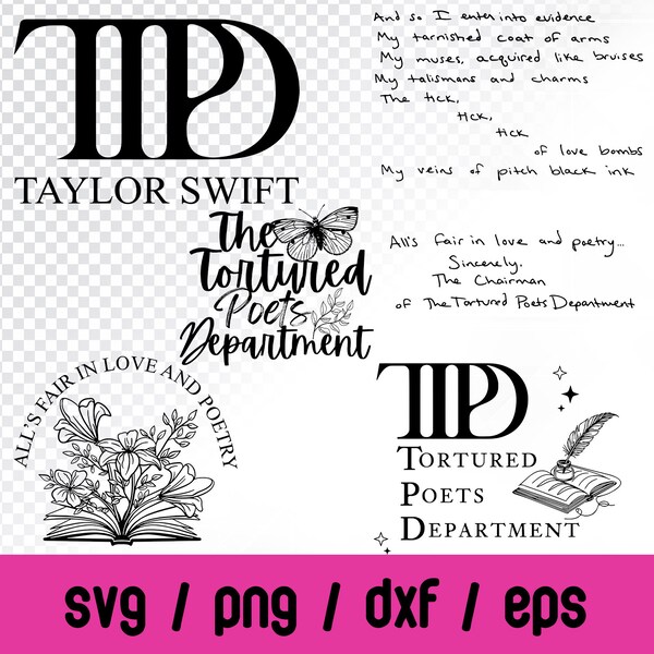 The Tortured Poets Department Bundle Svg | Swiftie Gift | The Eras Tour Merch | Cricut Cut Files | All's Fair in Love and Poetry | New Album