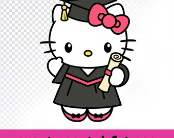 Graduation Kawaii Kitty SVG | Hello Senior Kitty Cute Cat | Graduate Kitty's Files for Cricut, Silhouette Vector Cut File | Instant Download