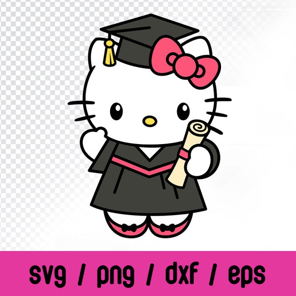 Graduation Kawaii Kitty SVG | Hello Senior Kitty Cute Cat | Graduate Kitty's Files for Cricut, Silhouette Vector Cut File | Instant Download