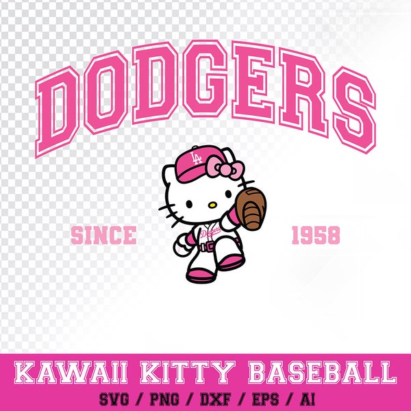 Baseball Kawaii Kitty Svg | Cute Cat Kawaii Kittys | Baseball Kawaii Svg | Silhouette | Cricut Vector Cut File | Instant Digital Download