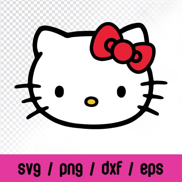 Kawaii Kitty Face Svg, Cute Cat Kawaii Kittys PNG Clipart, Valentine Kawaii Svg Silhouette Cut File Cricut Vector Cut File, Instant Download