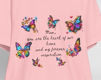 Bloemenvlindert-shirt, vrouwenverjaardagscadeau, shirt voor moeder, Moederdagcadeau, mummiecadeau, mummiet-shirt, lief tekstshirt wit en roze