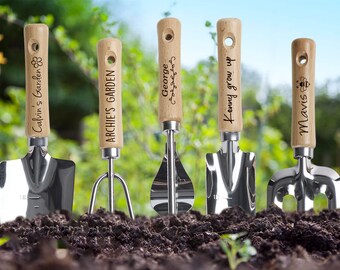 Gepersonaliseerde tuingereedschap, gepersonaliseerde tuinset van 5, aangepaste cadeauset, tuingereedschap met aangepaste naam, tuincadeau, cadeaus voor tuinmannen