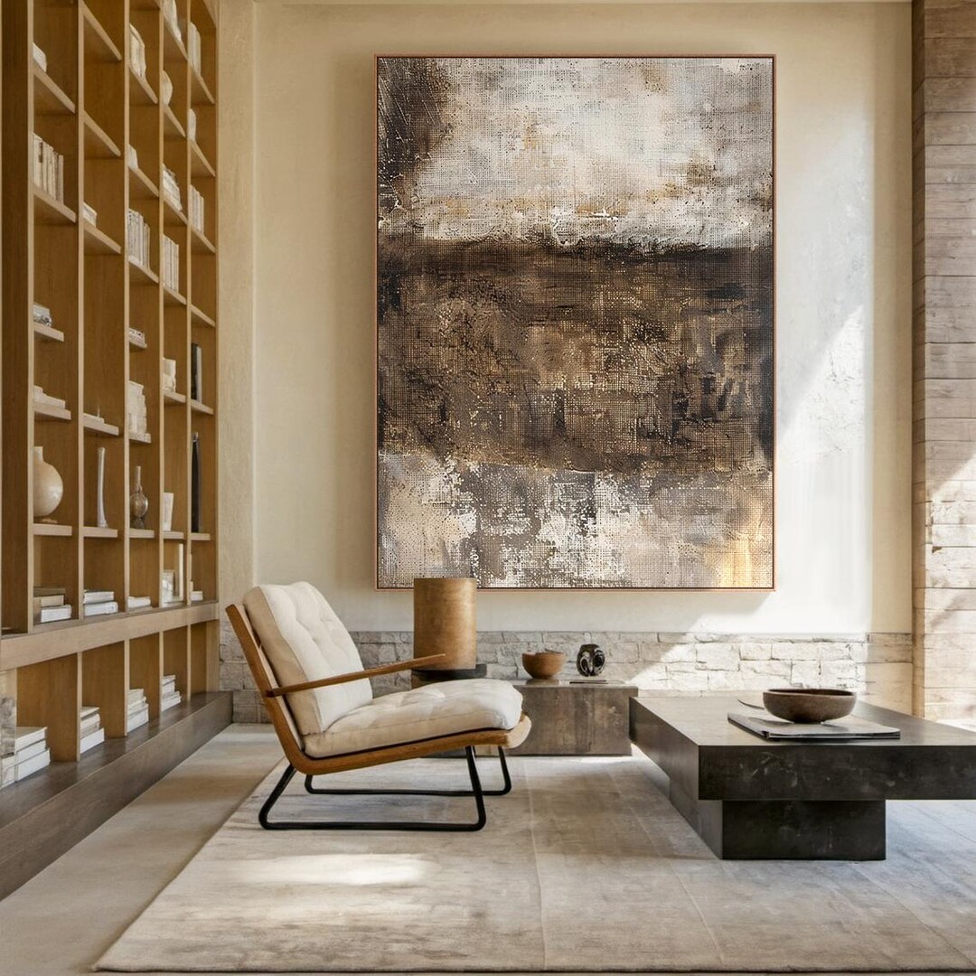 Wabi Sabi Textured Wall Art – Brown Beige Abstract Oil Painting ...