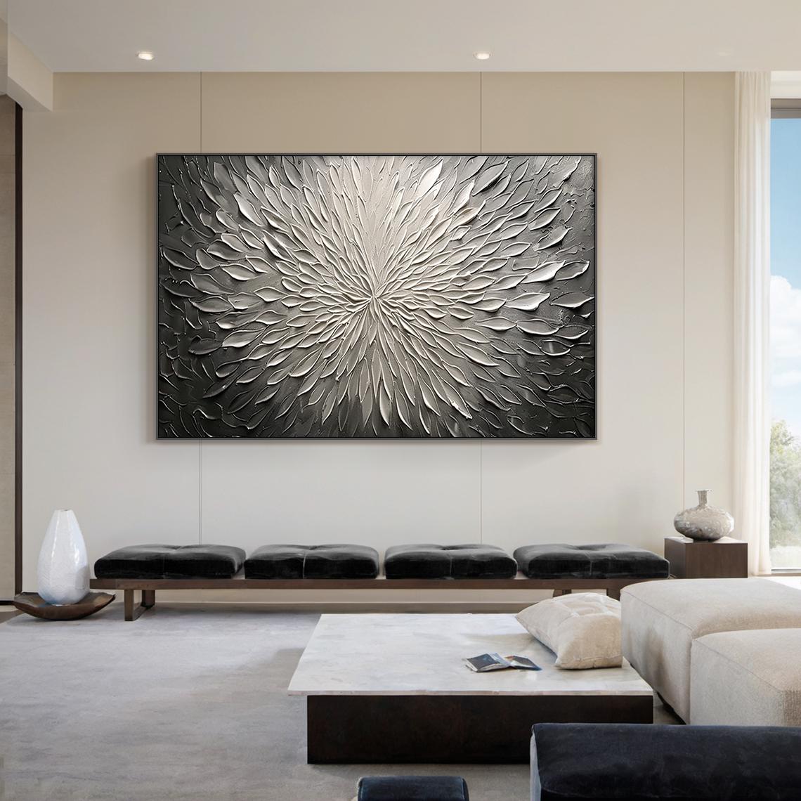 Large 3D Textured Silver Grey Wall Ar...