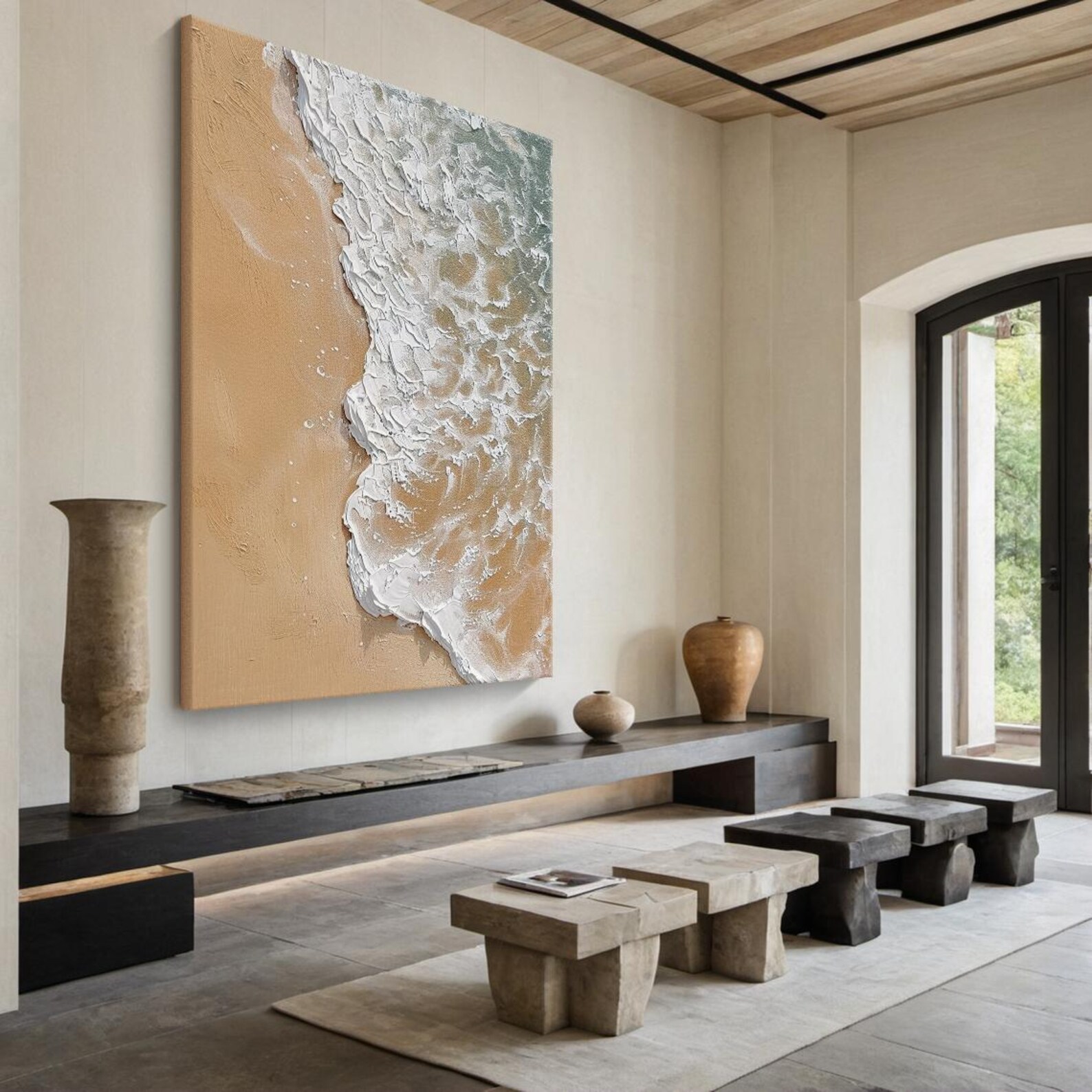 3D Textured Wabi Sabi Ocean Wall Art – Minimalist Canvas Painting With ...