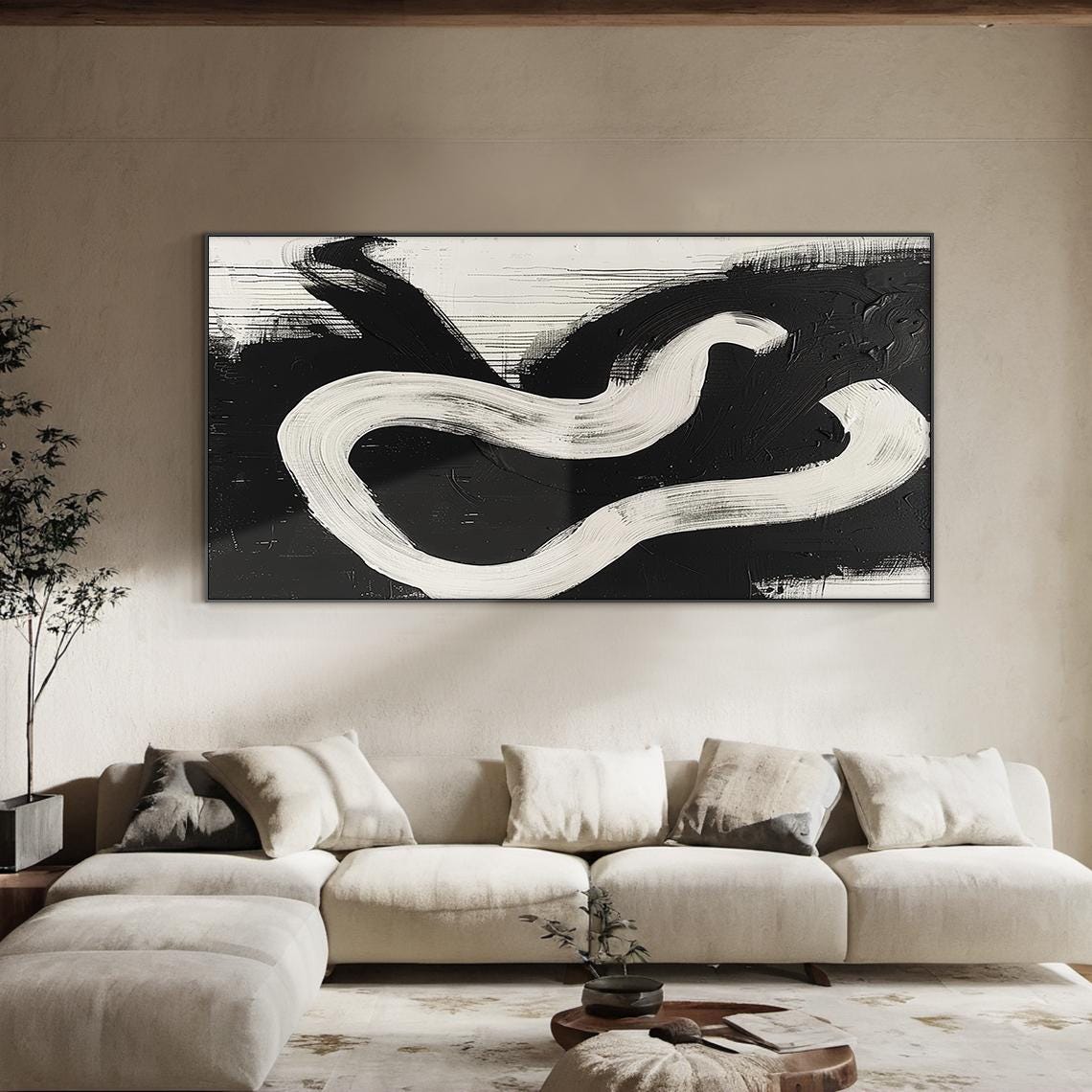 Large Modern Black and White Abstract Wall Art | Bold Minimalist ...
