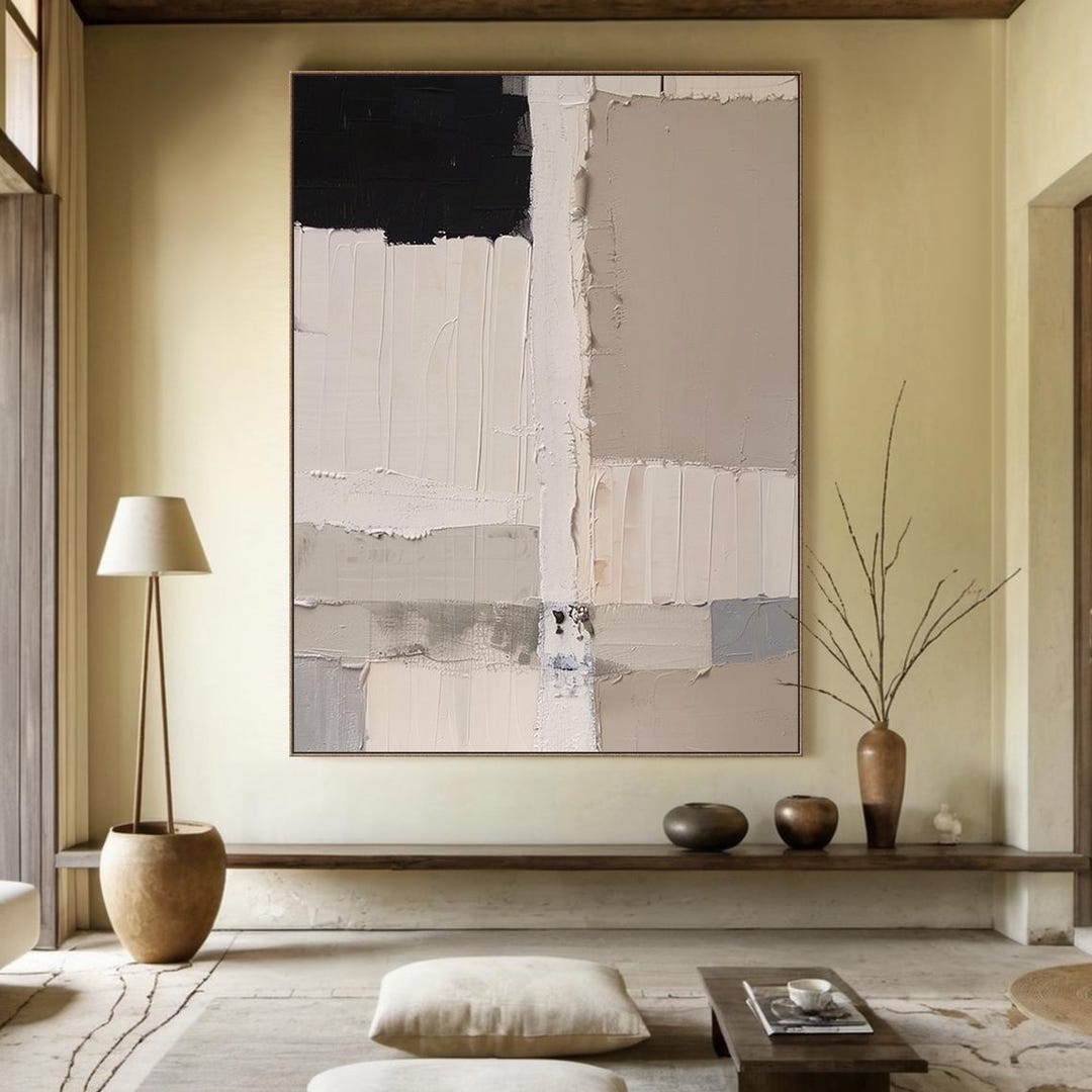 Beige Minimalist Painting Beige Wall Art Beige Abstract Art Black ...