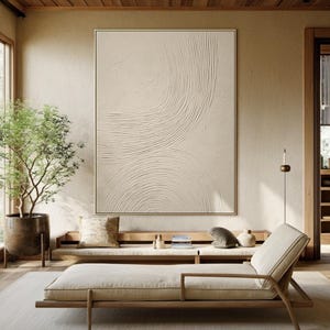 Wabi Sabi Textured Wall Art – Neutral Minimalist Plaster Painting, Japandi Zen Canvas for Modern Living Room or Bedroom Decor