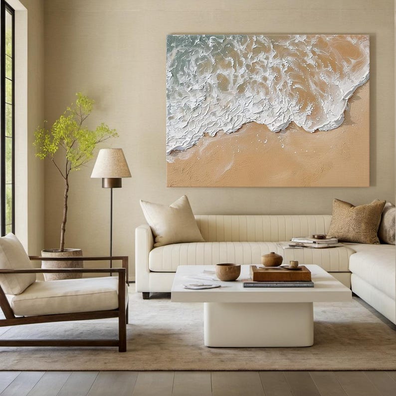 3D Textured Wabi Sabi Ocean Wall Art – Minimalist Canvas Painting With ...