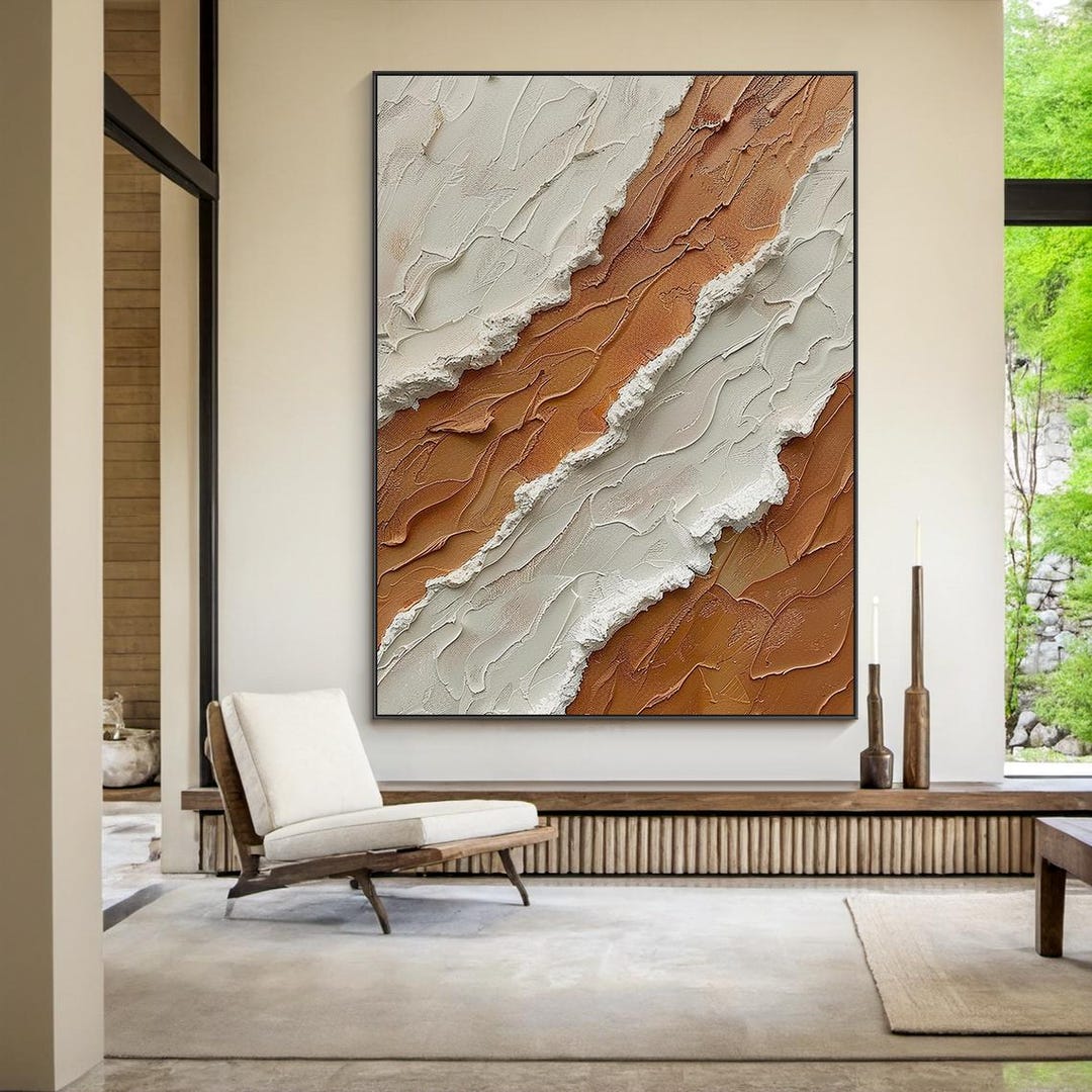 Large Beige Abstract Oil Painting on Canvas, Brown Textured Minimalist ...