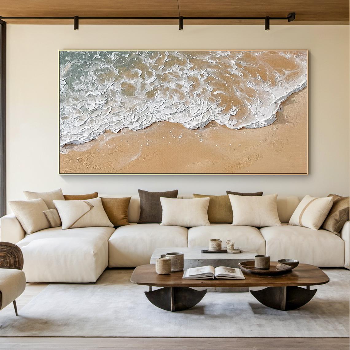 3D Textured Wabi Sabi Ocean Wall Art – Minimalist Canvas Painting With ...